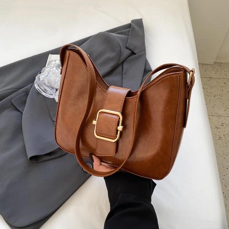 Large Capacity Monochromatic Shoulder Bag for Women Feminine Armpit Bag Simple and Casual Retro Fashion New