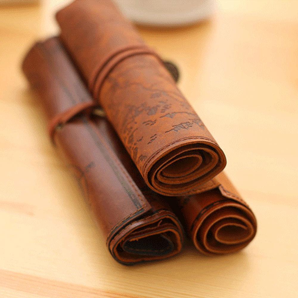 Kreativní mapa pokladů Vintage plátno kůže Velkokapacitní taška na tužky Roztomilá jednoduchá krabice na psací potřeby Rolovací taška na tužky