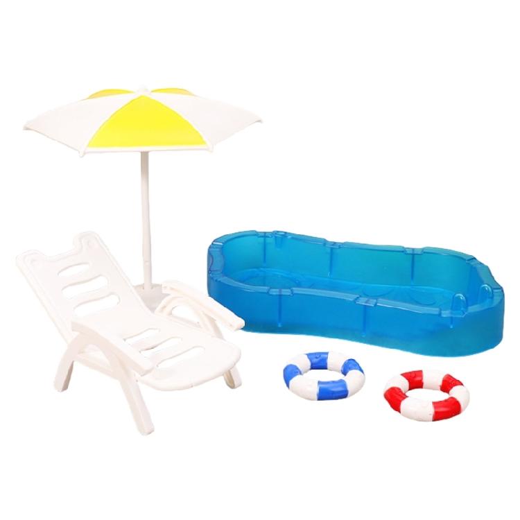 Miniature Beach Scene Set for 1/12 Dollhouses Poolside Display Furniture with Deck Chair Sunshade for Kids Pretend Play