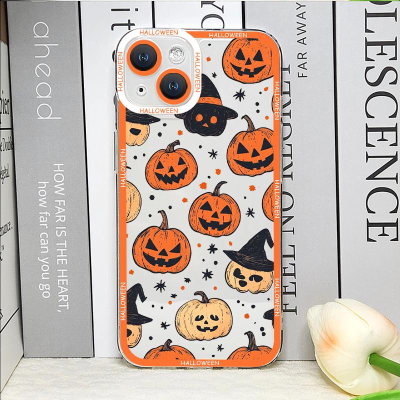 Cartoon Halloween Kürbis Geist Fledermaus Klare Handyhülle für IPhone 16 15 14 13 12 11 Pro Max Mini XS X SE 7 8Plus Weiche Hülle Fundas