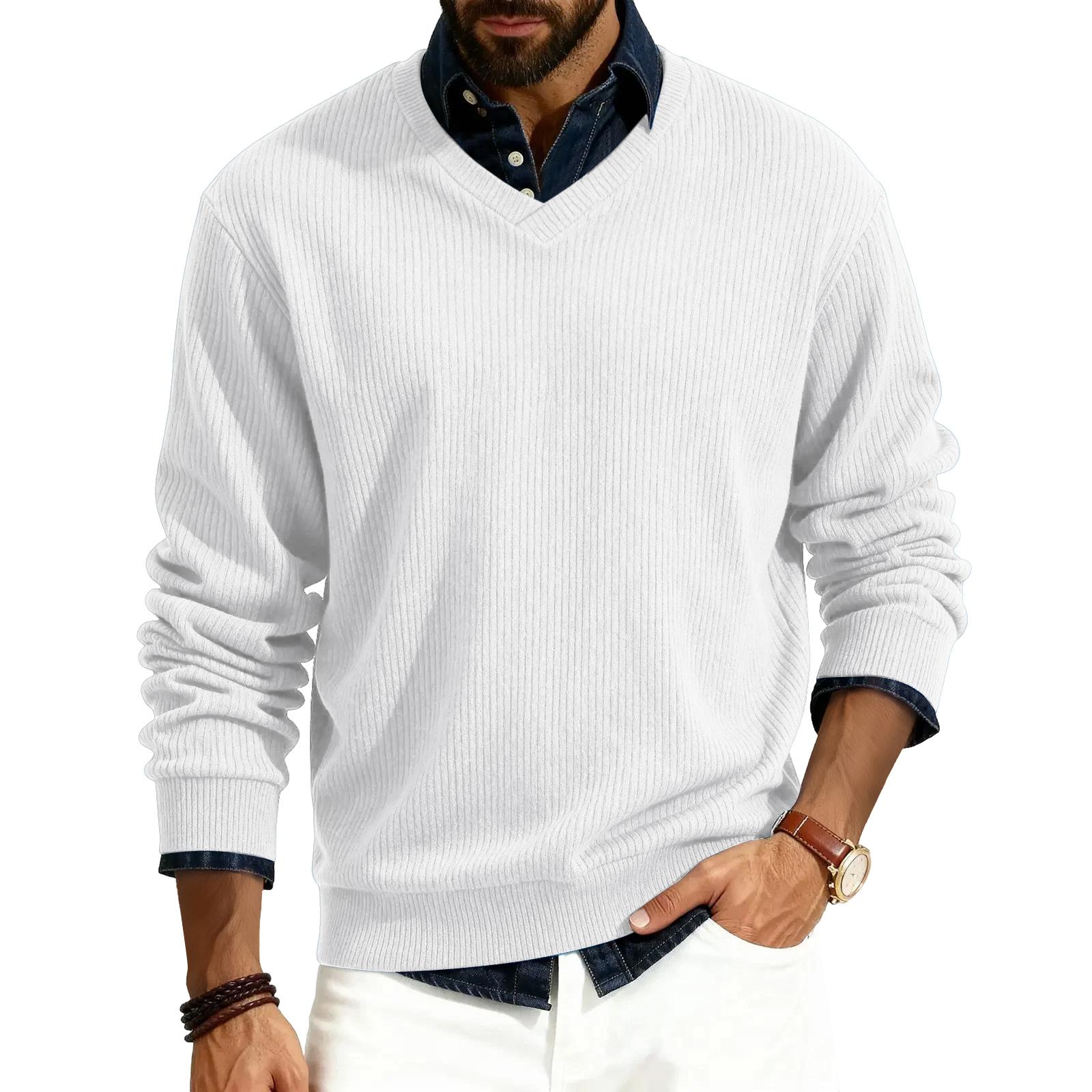 

Men s V-neck long-sleeved ribbed knit pullover XL