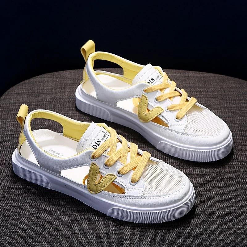 Summer New 2025 Women White Casual Shoes Fish-mouth Sandals Breathable Transparent  Mesh Shoes Large Zapatos Para Mujer