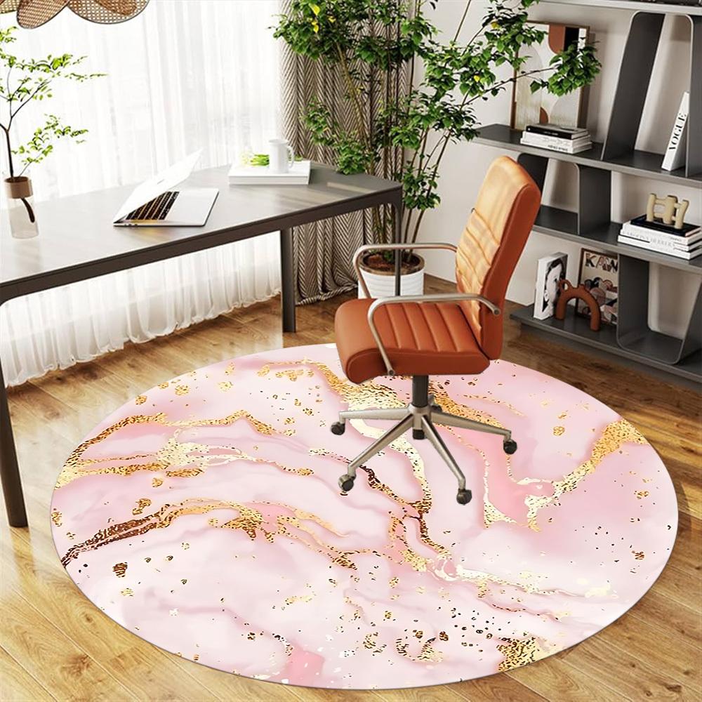 1pc Marble Pink Marble Gold Round Chair Mat Area Rug - Non-Slip, Floor Mat for Office, Bedroom, and Indoor Decor C1125012