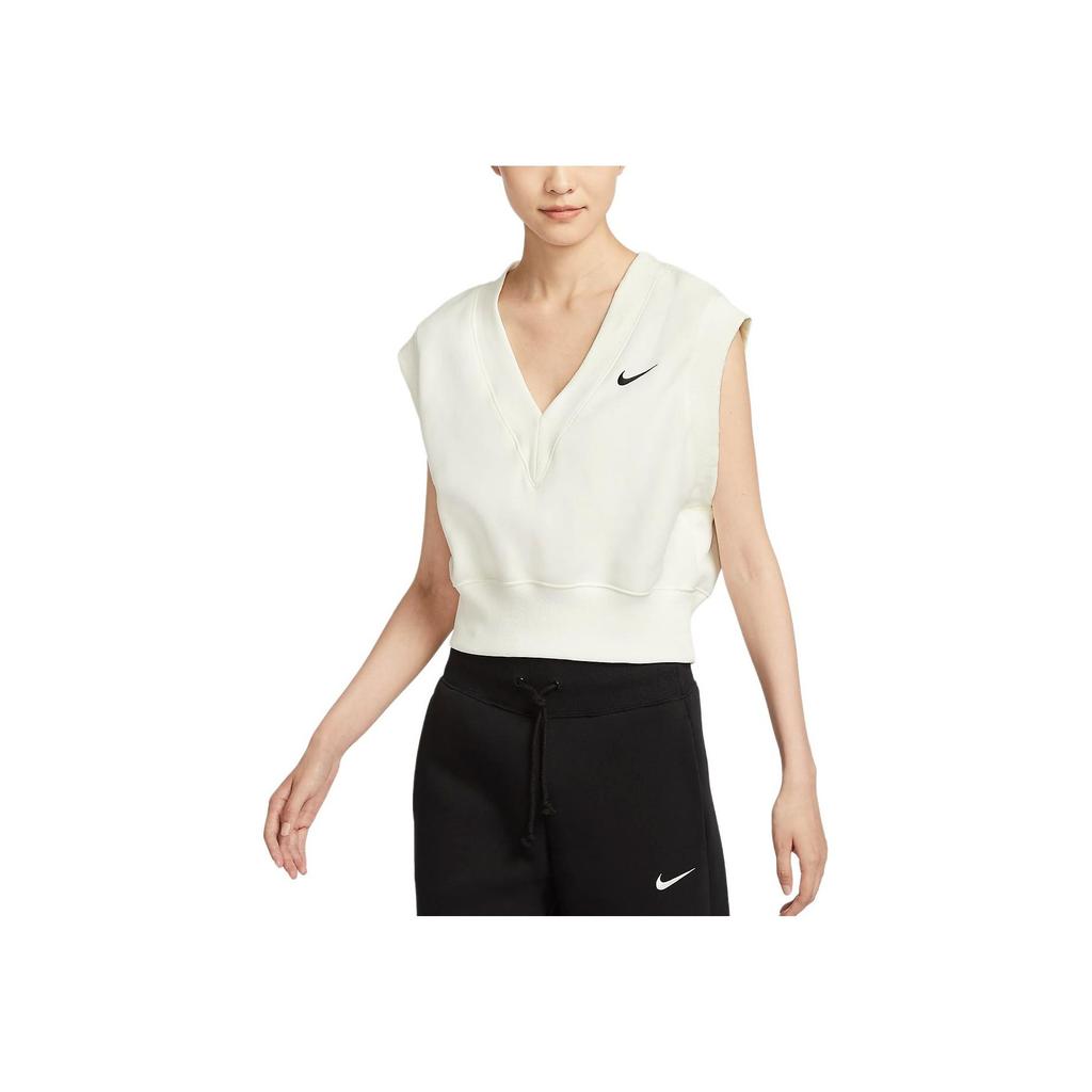 Nike Sportswear Phoenix Fleece Soft Comfortable V-Neck Solid Color Vest Women Tops Sail-White Black FV6317-133