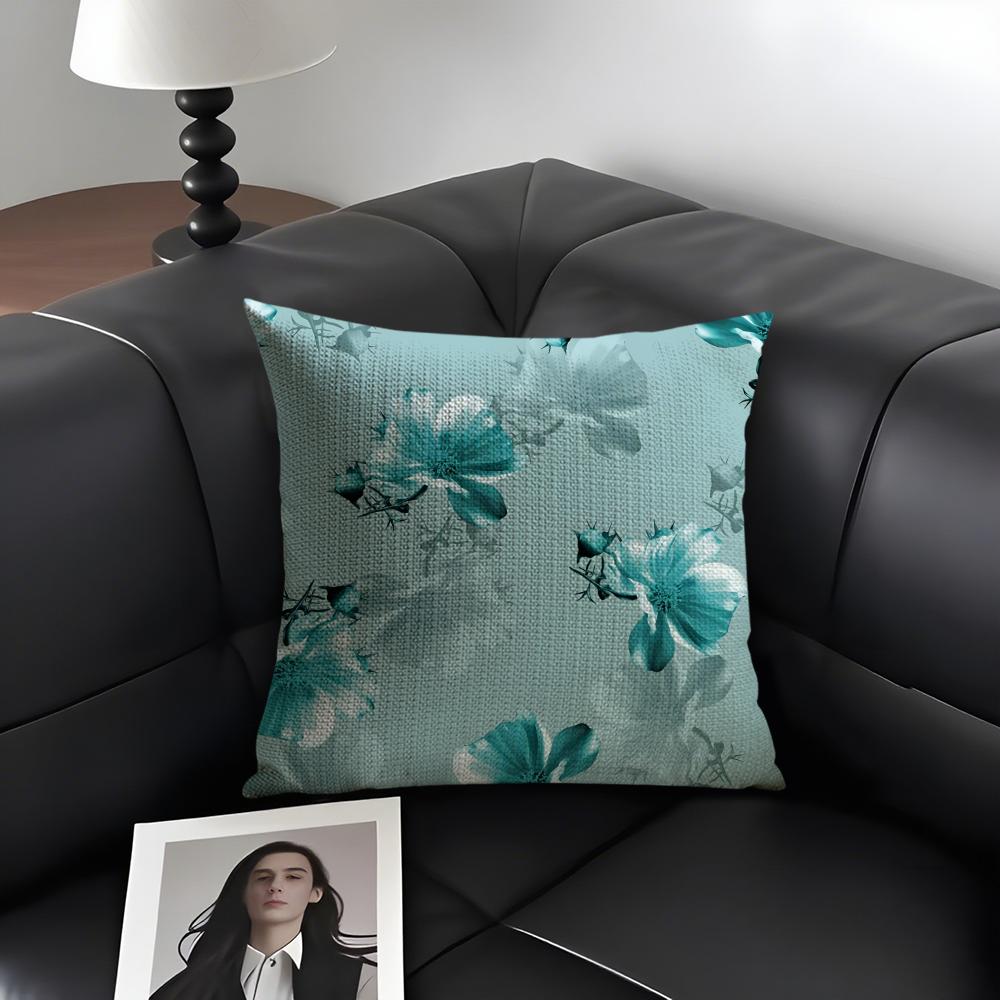 Classic Floral Print Elegant Cushion Cover Natural Linen Organic Fabric Double-Sided Printing Sofa Home Decor Gift Pillow Case