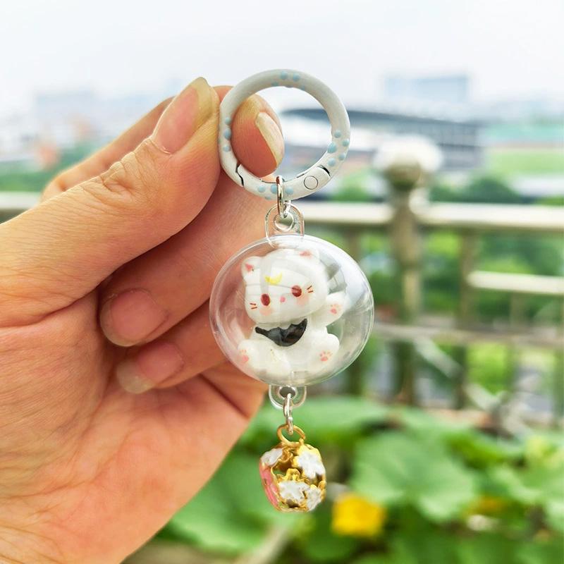 1PC Bag Ornament Accessory Cartoon Cat Keyring Cute Hanging Pendant 3D with Bell Keychain Cat Wind Chime