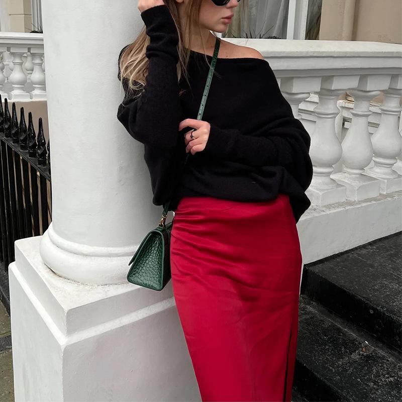 2026 Autumn/Winter Solid Color Round Neck Long Sleeve Knit Pleated Pullover