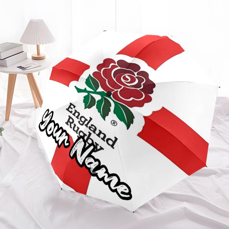 Custom Name England Rugby Theme Automatic Umbrella, Lightweight & Portable, 8 Rib, Perfect for Outdoor Travel, Birthdays, Christmas, Gifts.