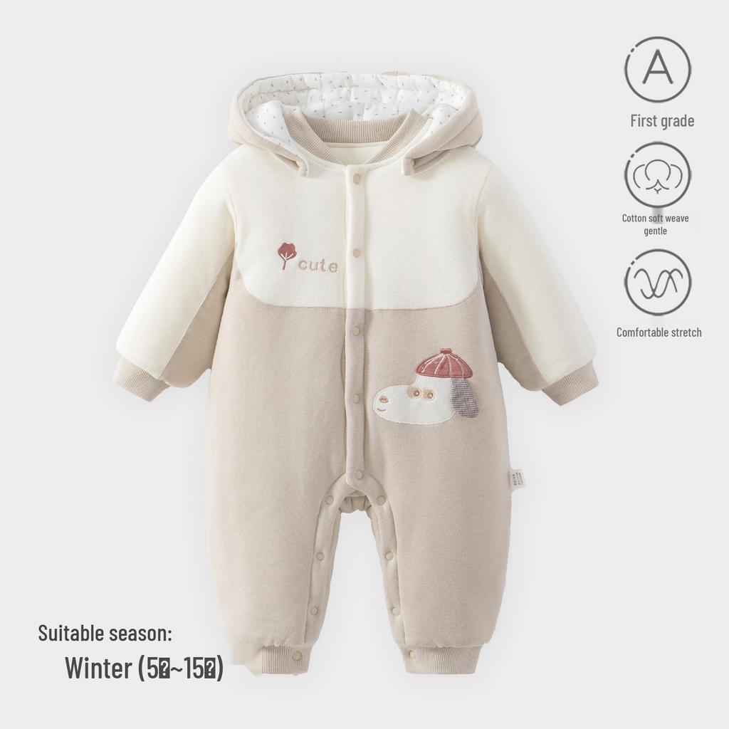 Autumn/Winter Hooded Baby Romper: Thick Cotton Jumpsuit for Newborns