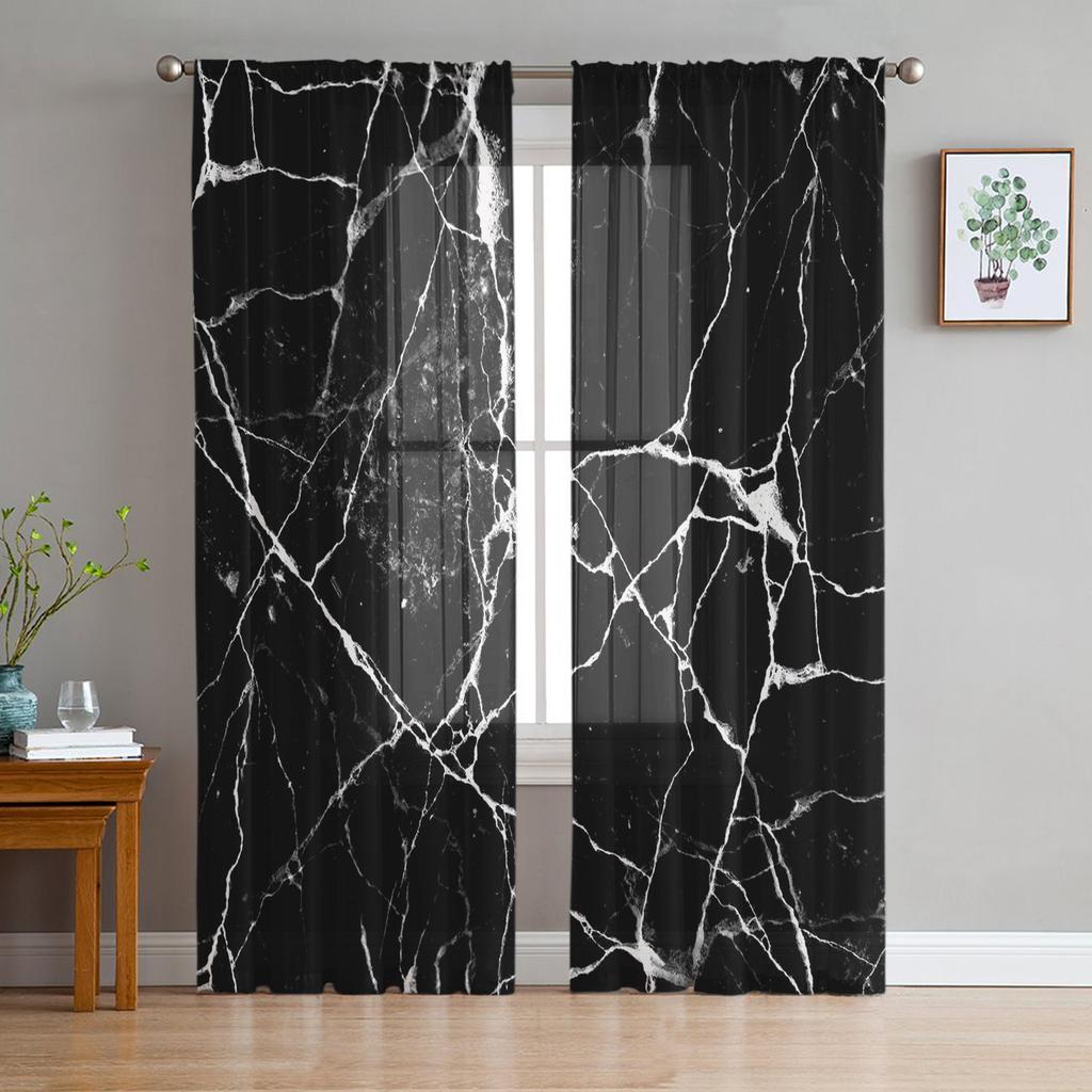 Marble Texture Watercolor Painting Tulle Sheer Window Curtains for Living Room the Bedroom Modern Voile Organza Curtains Drapes