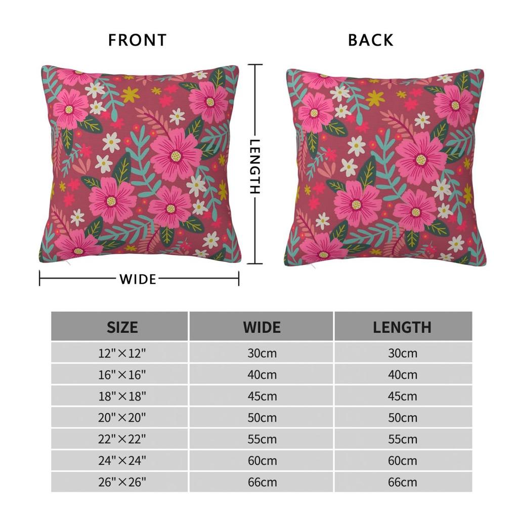 Pink Flower Meadow Pillowcase Polyester Linen Velvet Printed Zip Decor Pillow Case Room Cushion Cover