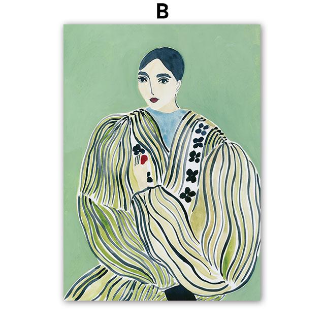 Gestreifte Mädchenvase Blatt Blume Wandkunst Leinwandmalerei Abstrakte Poster und Drucke Hotel Bar Wandbilder für Wohnzimmerdekoration