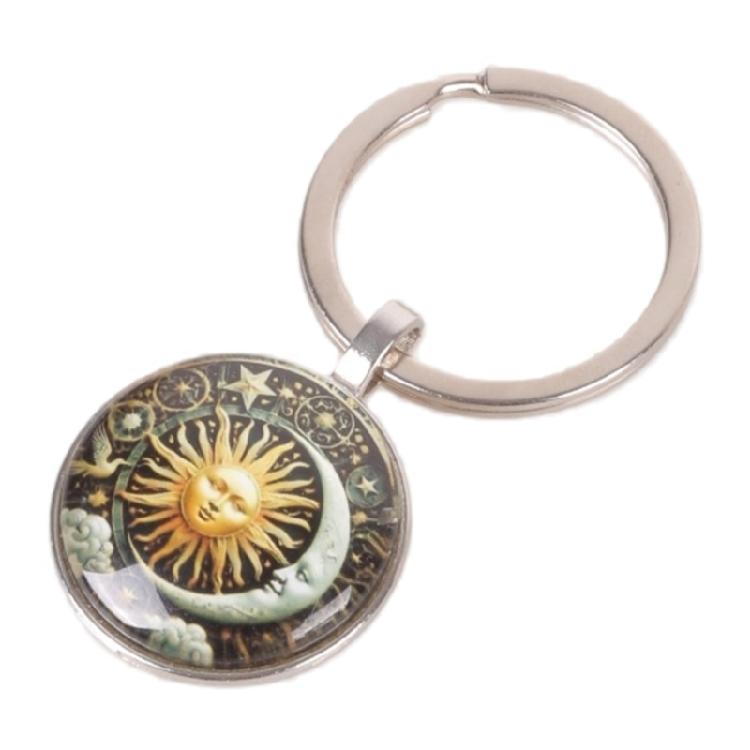 Celestials Key Accessory with Sun God Art and Gemstones That Changes in Light for Personalize Use Craft of Alloy