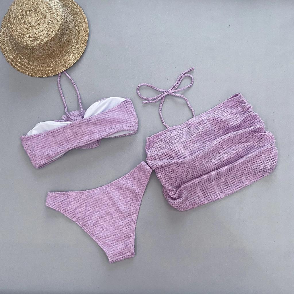 3 Piece Bikini Women Swimsuits 2024 Female Swimwear Beachwear Swimming Suit Bathing Suit Bikini Set Floral Skirt Sarong Biquini