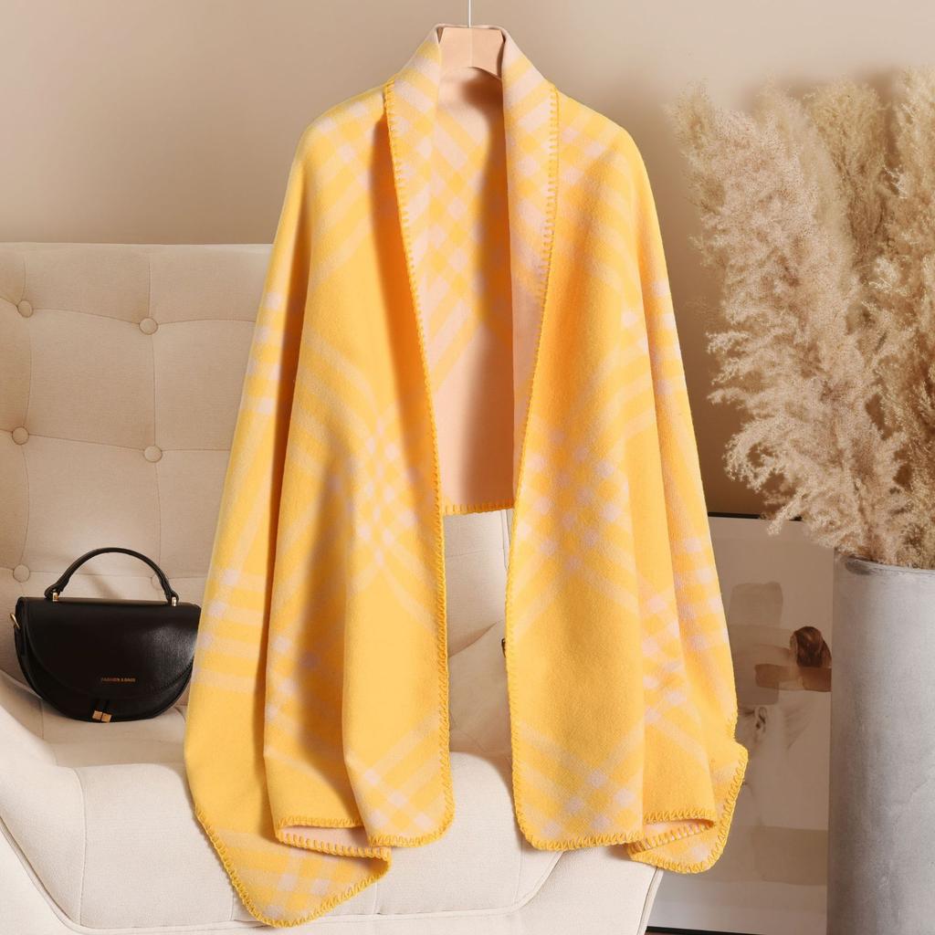 Black wool scarf women's winter luxury double-sided plaid pattern warm neck thickened imitation cashmere shawl