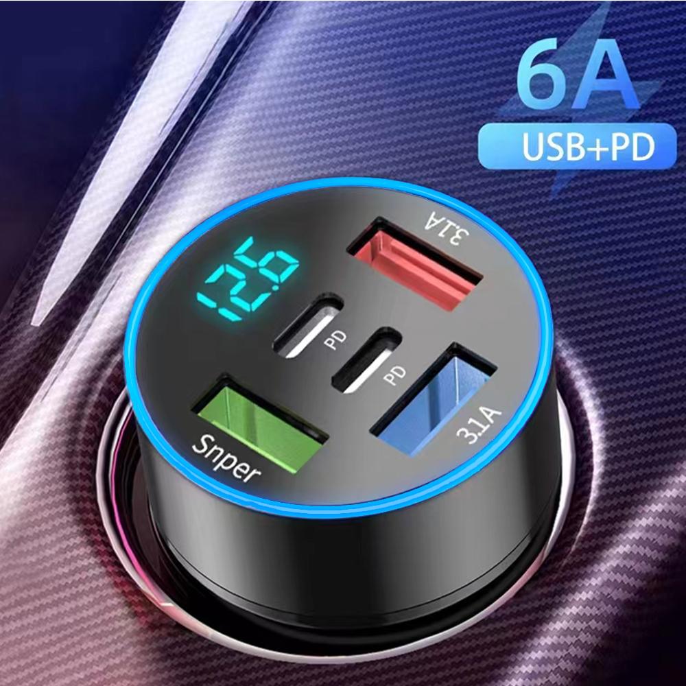 250 W automobilinis įkroviklis 5 viename greito įkrovimo adapteris 3USB +2PD QC3.0 automobilinio telefono įkroviklis su įtampos monitoriumi išmaniesiems telefonams