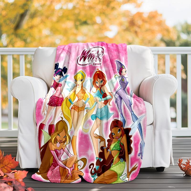 1pc W-Winx Club Theme Blanket - Digital Print, Polyester, Cozy for All Seasons, Perfect for Outdoor, and Travel