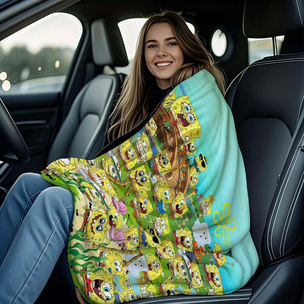 Multiple Cute SpongeBob Cartoon Print Pattern Flannel Blanket Soft Multifunctional Decortive Universal Throw Blanket Gift