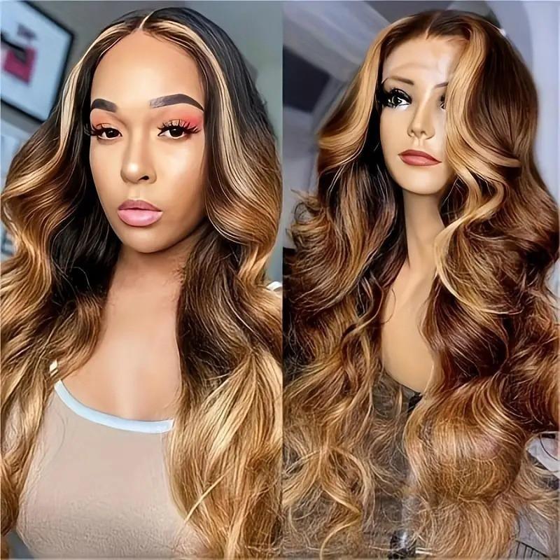 13*4 Front Lace Wig Women With Large Wave Highlights Long Curly Hair Fluffy Full Headgear