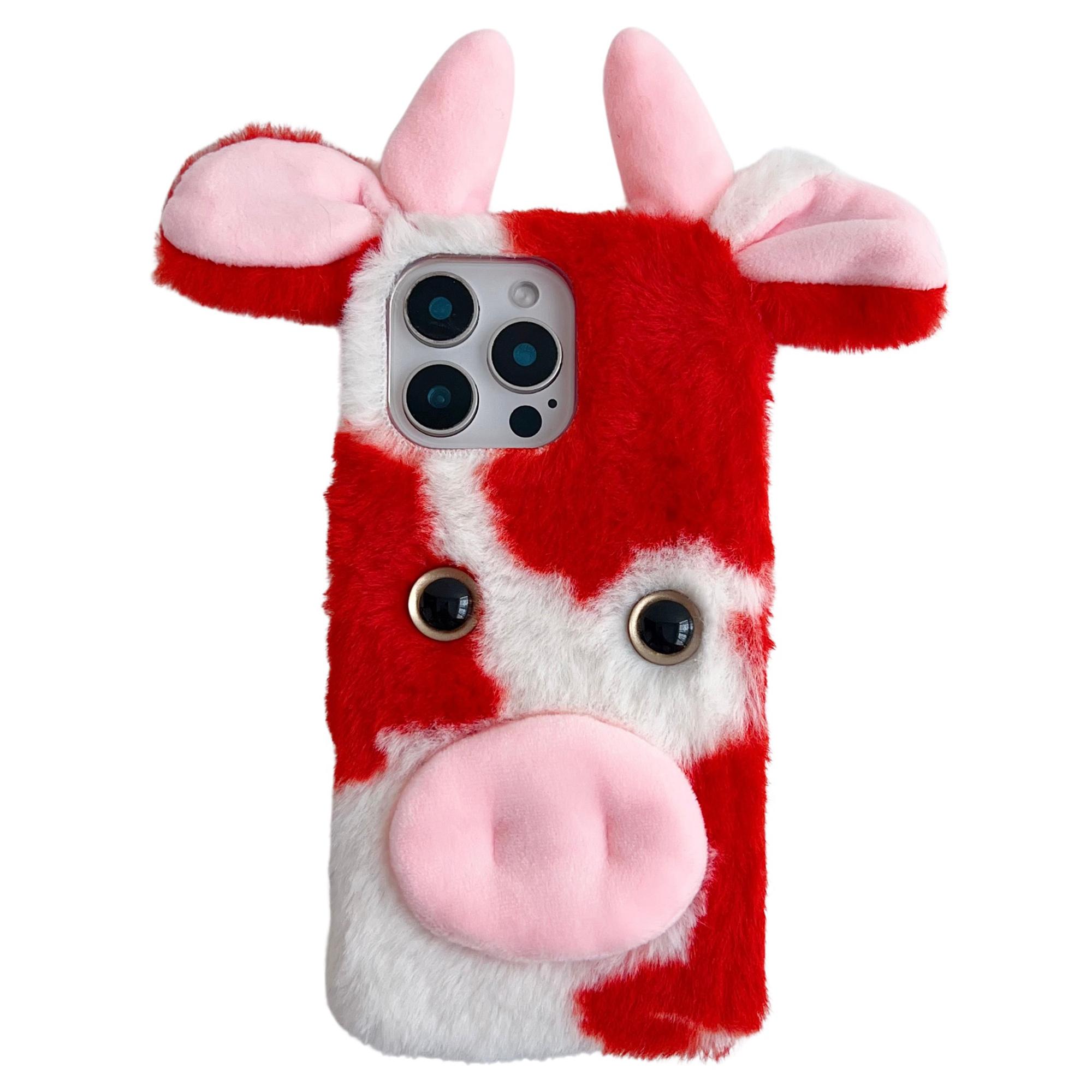 

For iPhone 16 Pro Case Fluffy Cows Ear Anit-Drop Soft TPU Phone Cover B