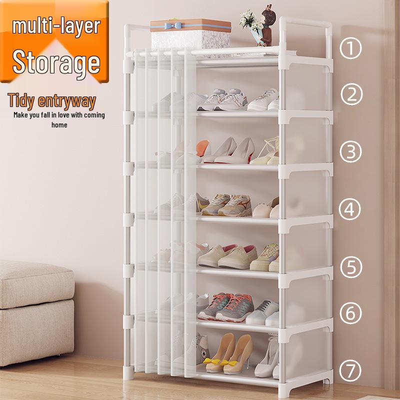 Compact Dustproof Shoe Rack with Curtain for Home Entry or Dorm