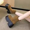 Mode 10CM Hohe Plateau Damen Stiefeletten Leopard Absatz Motorradstiefel Klobige Schnür-Sneakers Trend Winter Goth Kurze Damenstiefel