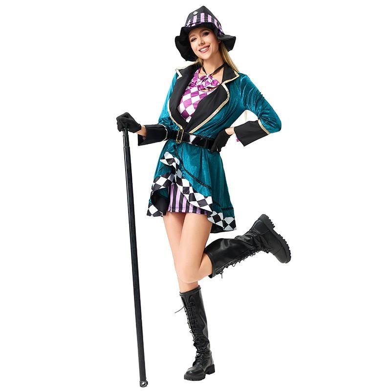 Halloween Circus Alice Mad Hatter Costume Adult Magician Stage Performance Outfit S-4XL