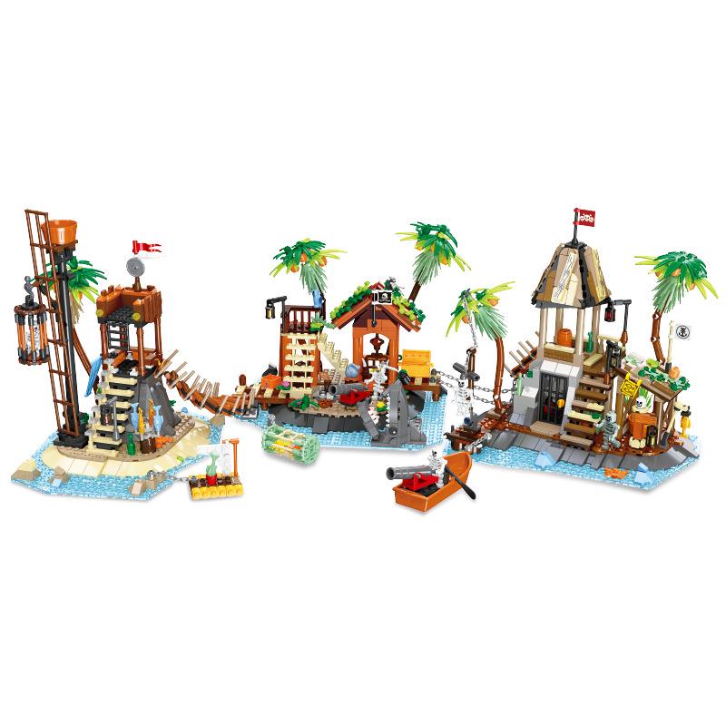 Pirate Series Medieval Black Rock Reef Skull Island Building Blocks Set