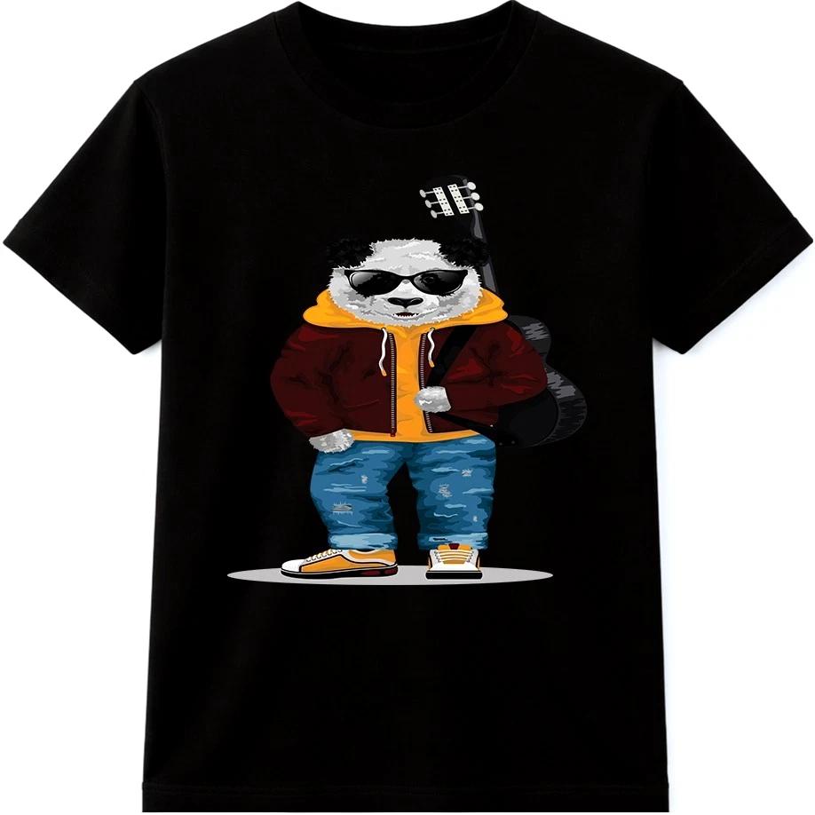 Panda T Shirt Guitar Player Graphic Tee Cute Animal Music Rock Band Cartoon Top 4XL