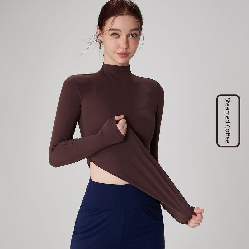 

Fall and Winter New Nude Feel Turtleneck Yoga Jacket Women s Inner Stretch Slim Looking Sports Long Sleeves Running Training Workout Clothes Espresso 8/L