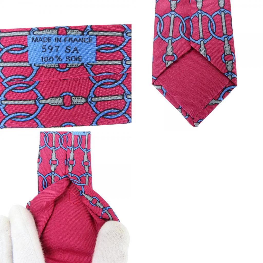 Used HERMES Tie Silk Pink Blue Business