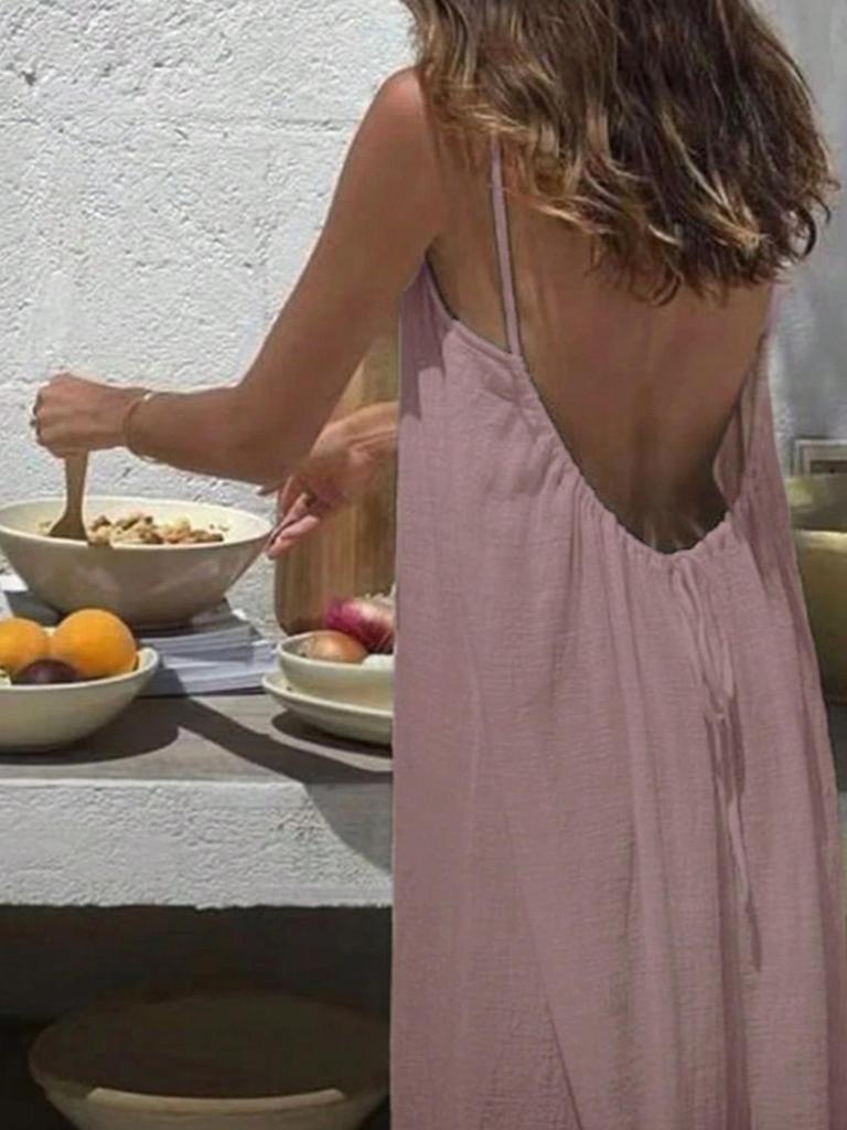 2025 European Summer Women's Bohemian Backless Spaghetti Strap Beach Dress