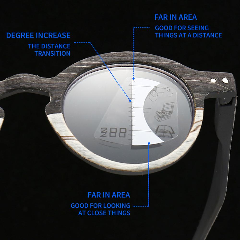 Wood Grain Progressive Multifocal Reading Glasses Men Women Anti Blue Light Glasses Retro Vintage Presbyopic Round Glasses 2024