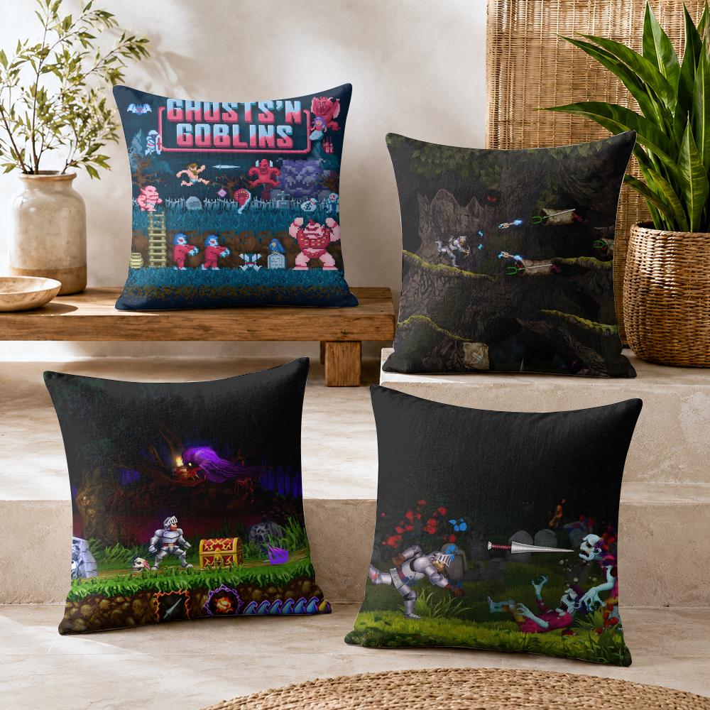 GGhosts N GGoblins Game Cushion Cover Natural Linen Organic Fabric DoubleSided Printing Breathable For Decor