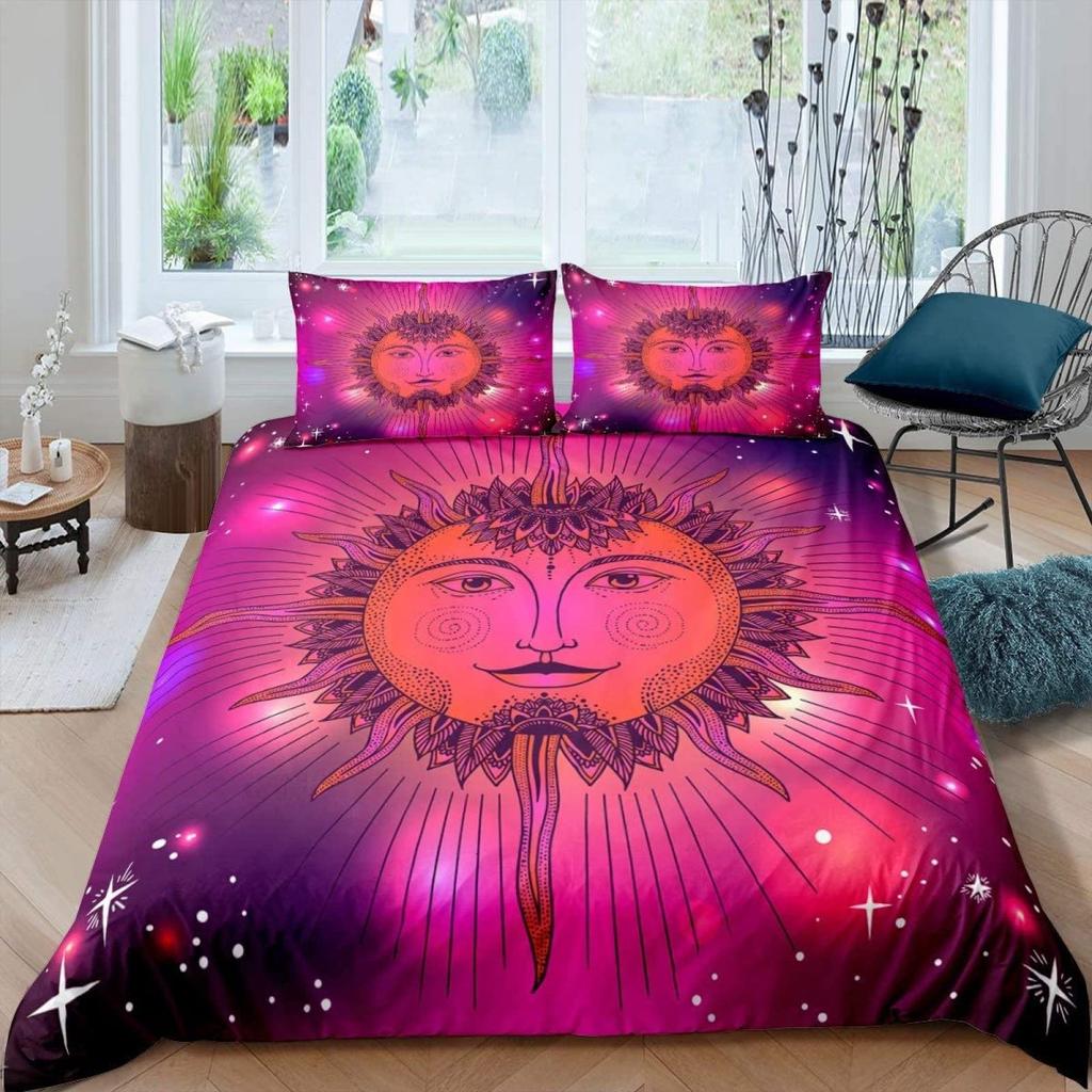 Comforter Sun Moon Queen Bohemian Black And White Print Yin Yang Comforter Galaxy Star Twin Bedding Set