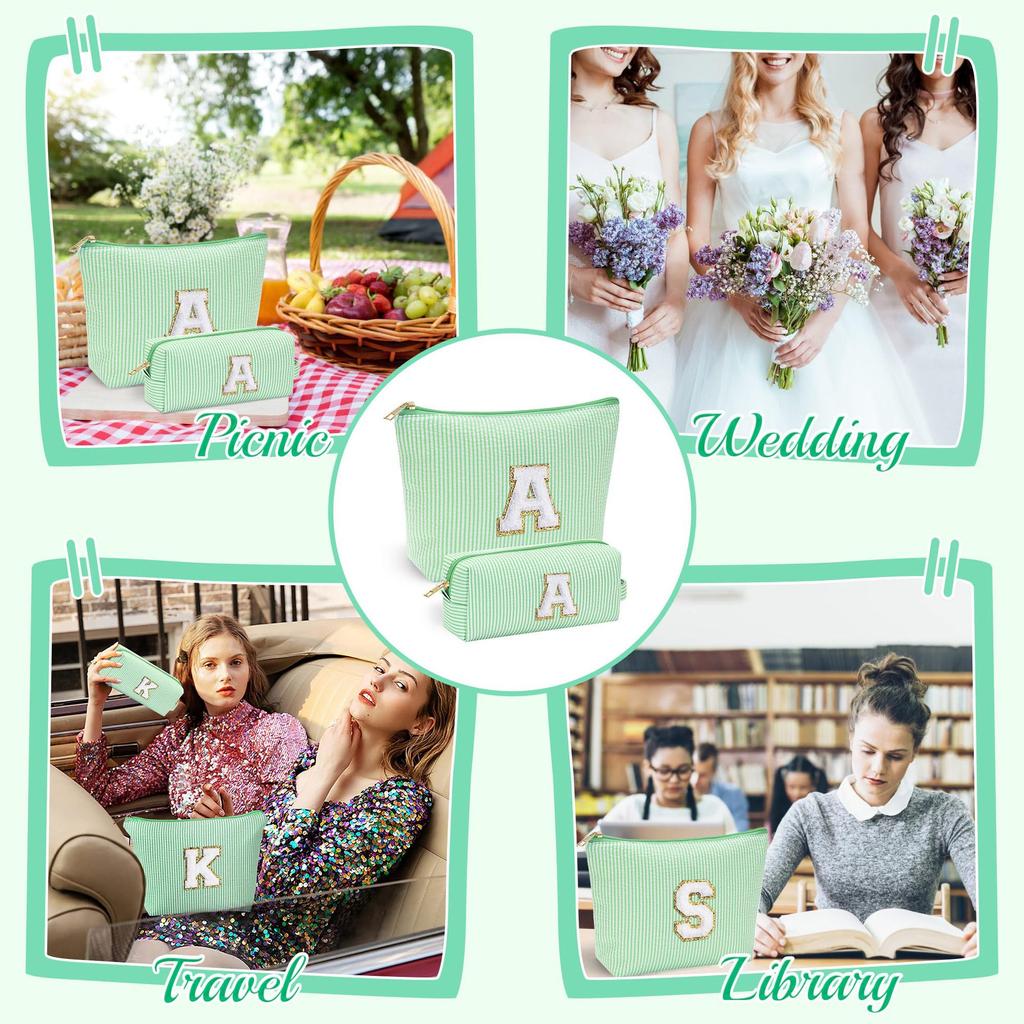 Embroidery Alphabet Makeup Bag Convenient Travel Storage Bag Large Capacity Striped Makeup Toiletry Bag