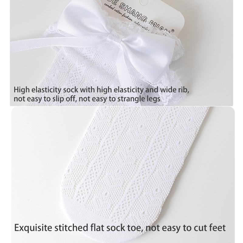 Girls Knee Socks Bowknot Ribbon Socks Stockings for Girl Student 3-16 Year