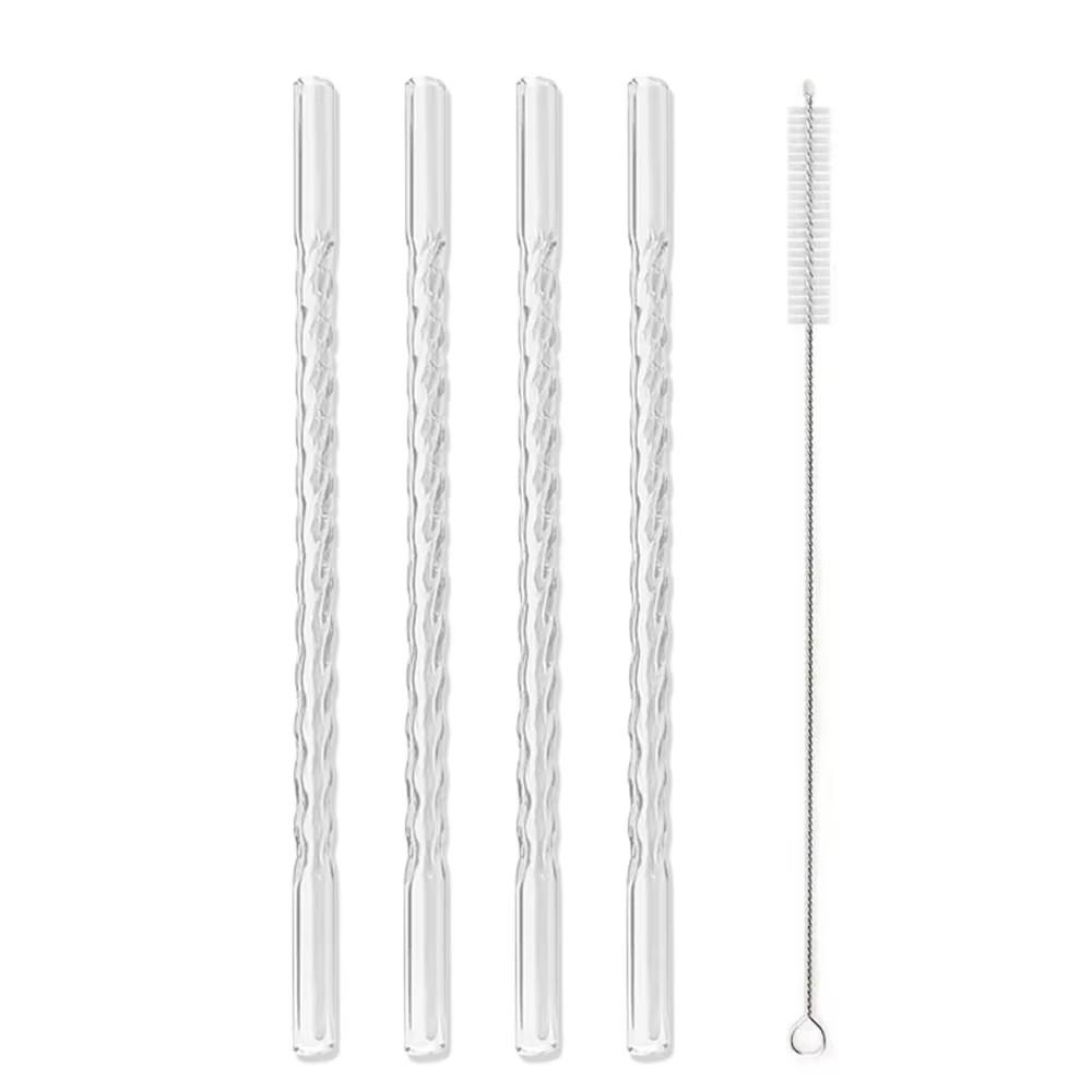 

4Pcs Glass Straw Reusable Drinking Straw Borosilicate Glass Tube Straws for Drinks Cocktail with 1Pc Cleaning Brush Bar Accessories прозорий