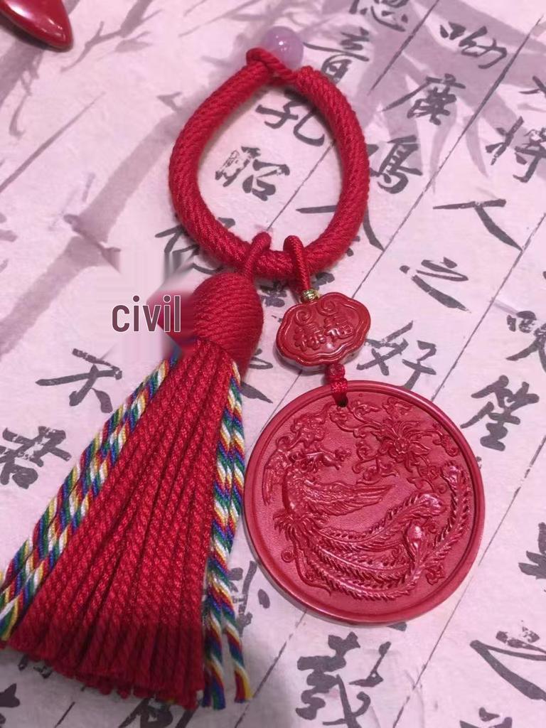 Authentischer Roter Sand Pixiu Drache & Phönix Anhänger: Sieben-Sterne-Schwert Kürbis Stil Auto- & Taschenhänge-Deko