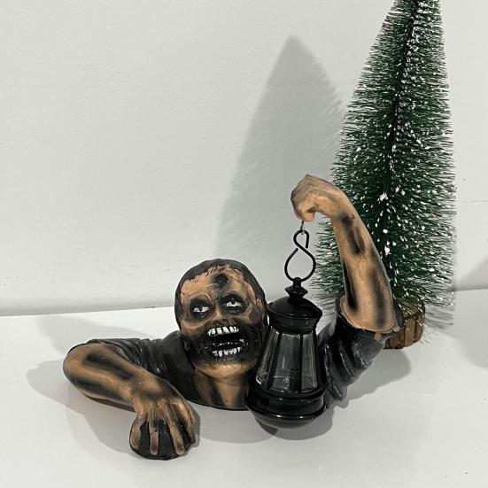 Halloween Zombie Lantern Ornament Resin Spooky Zombie Figurine Statue Sculpture Indoor Outdoor Garden Lawn Yard Patio Holiday Party Decoration