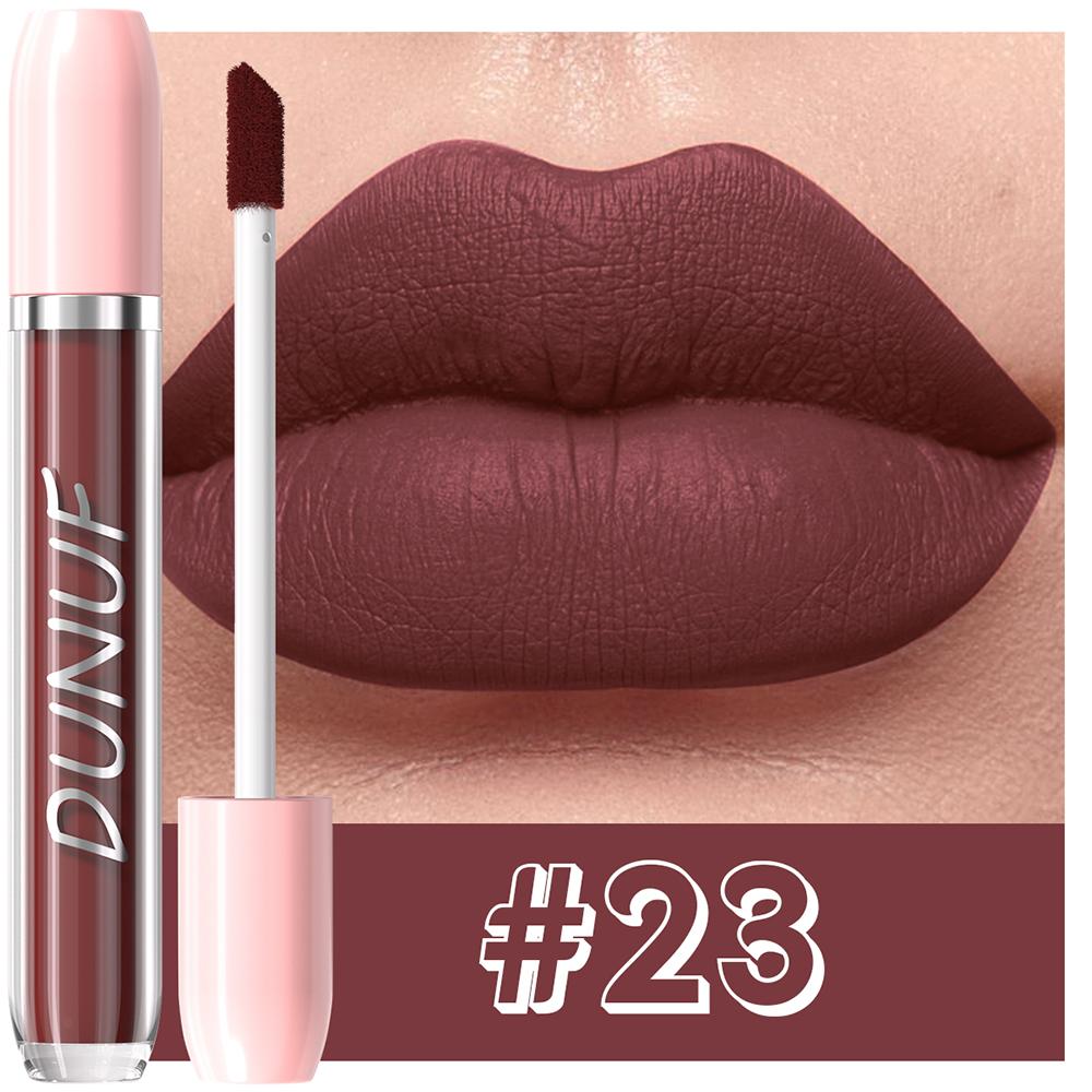 DUNUF Matte Liquid Lipstick Bean Paste Lip Gloss Long Lasting Waterproof Non‑Fading Easy To Apply Sexy Red Lip Glaze