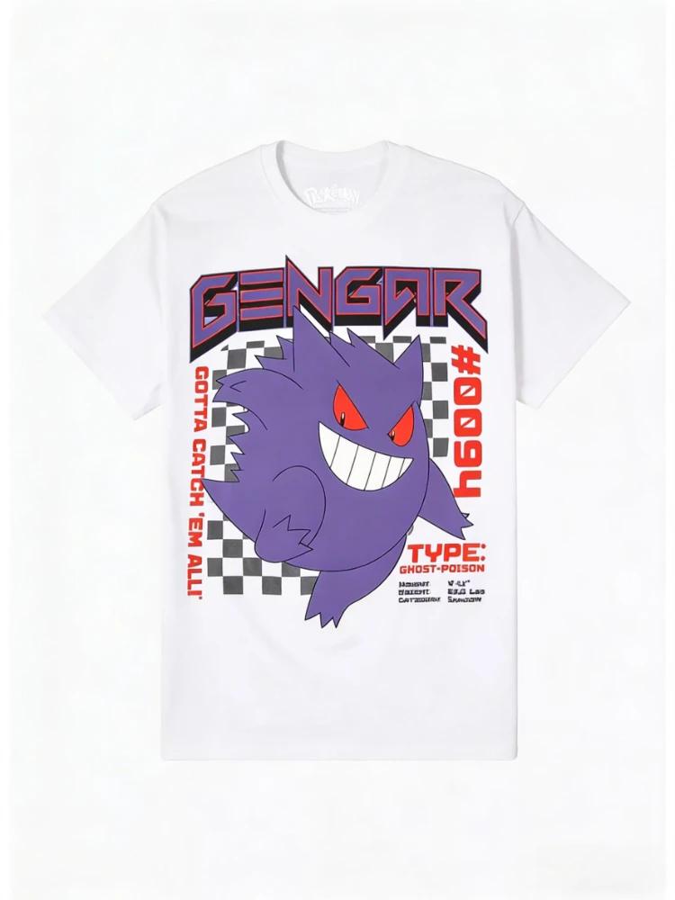 

Хлопковая футболка Pokemon Gengar для мужчин и женщин, летняя, Y2K, базовая, детские футболки, с круглым вырезом, Харадзюку, футболки, свободные, с рисунком, топы S