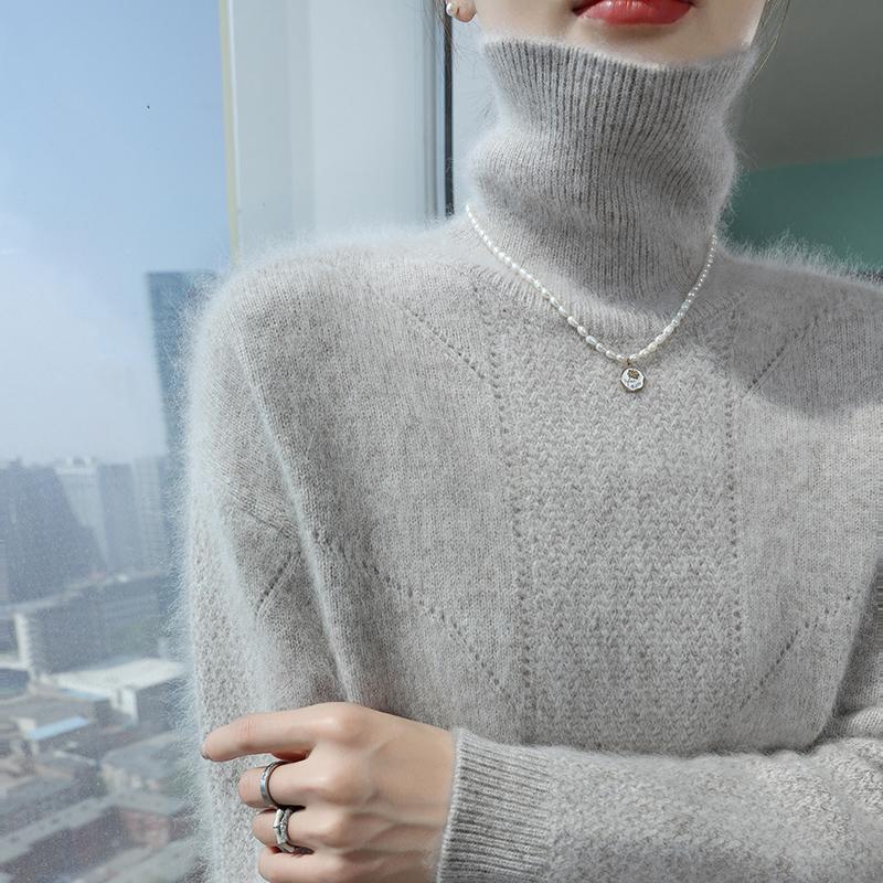 Dámský kašmírový svetr Qinghe kašmír 30% kašmír 30% norka 30% vlna 10% nylon Dámský podzimní a zimní hustý kašmírový pulovr měkký a teplý