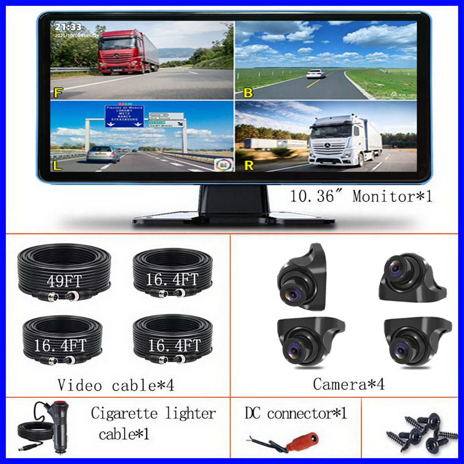 

10.36 AHD 4 Channel Monitor Recording DVR 1080P Black Box Rear View Camera Truck Vehicle Touch Screen Support FM MP5 Mirrorlink None