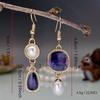 Asymmetrical Blue-Purple Agate and Pearl Retro Earrings