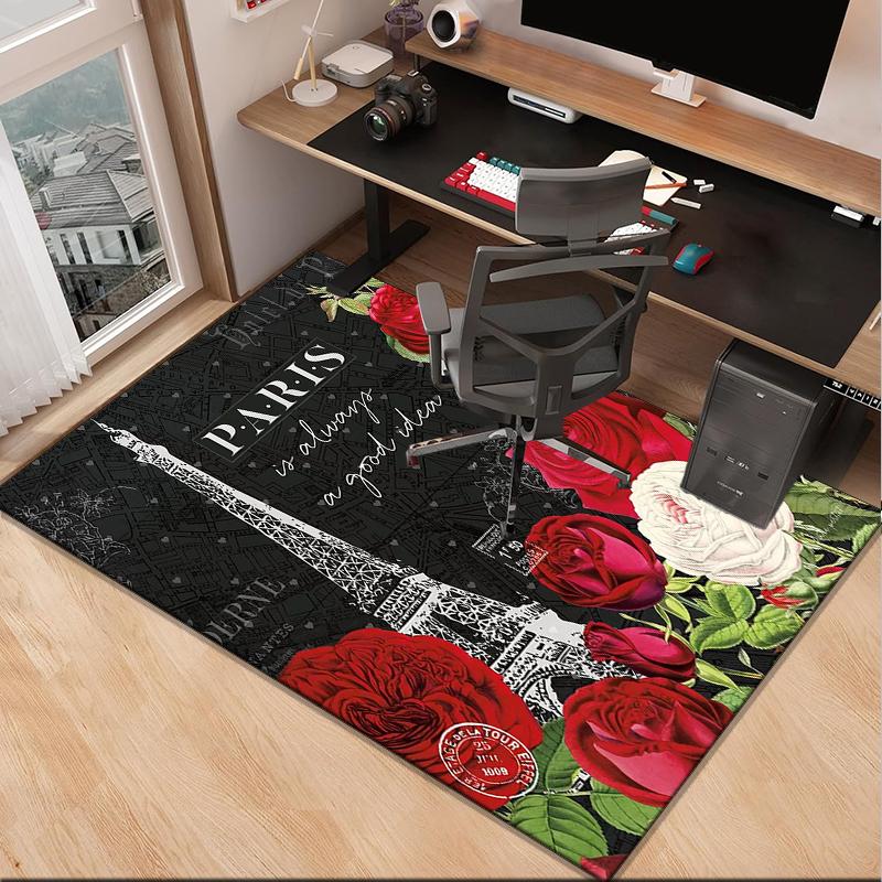 Parisian Eiffel Tower Romance Office Rug Chair Mat, Entryway Carpet, Suitable for Front Door, Bedroom, Living Room, Desk, Holiday Gift