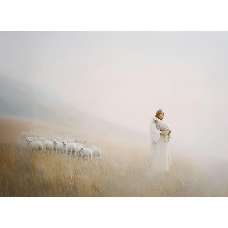 Watercolor Jesus and Landscape Christian Bible Verse Shepherd Poster Canvas Painting Wall Art Pictures Home Living Room Decor