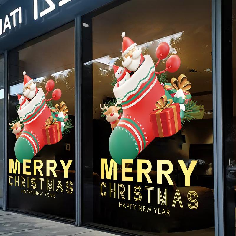 Christmas Snowman Socks New Year's Day Glass Door Window Decoration Shopping Mall Store Layout Static Wall Stickers