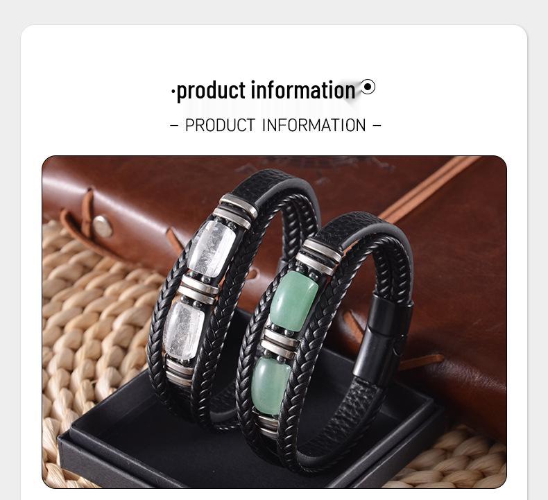 Men's Tiger Eye Woven Leather Bracelet - European & American Retro Style with Stainless Steel Handmade Jewelry.