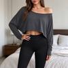 Women's Casual Fashion Off Shoulder Long Sleeve Cropped Top for Everyday Wear and Outings